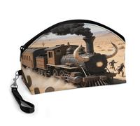 LLUTSNTH Steam Train in The Desert Travel Makeup Bag, Large Capacity Cosmetic Bag for Women, Waterproof PU Leather, Curved Portable Toiletry Bag for Skincare, Brushes & Travel Essentials