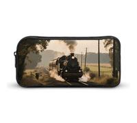 LLUTSNTH Steam Train Pencil Case - Large Capacity Pencil Pouch Aesthetic Makeup Bag with Zipper for Stationery, Art Supplies, Travel Essentials