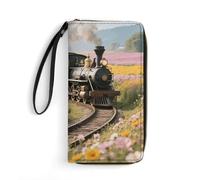 LLUTSNTH Steam Train Womens Wallet Leather Money Clip Coin Purse Clutch Wristlet Travel Long Wallets