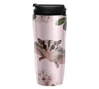 LLUTSNTH Sugar Glider over Cherry Blossoms Insulated Coffee Tumbler Reusable Iced Coffee Cup Double-Wall Plastic Drinking Cups Hot Coffee Travel Mug, BPA-Free, Shatter-Proof, Dishwasher-Safe 12 Oz