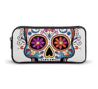LLUTSNTH Sugar Skull Pencil Case - Large Capacity Pencil Pouch Aesthetic Makeup Bag with Zipper for Stationery, Art Supplies, Travel Essentials