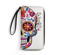 LLUTSNTH Sugar Skull Womens Wallet Leather Money Clip Coin Purse Clutch Wristlet Travel Long Wallets