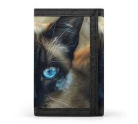 LLUTSNTH Sugar Skulls Day of The Dead Trifold Wallet for Men - Slim 8 Card Slots, Zipper Coin Purse Money Clip, Cash Compartment, Siamese Cat Art, One Size, Modern