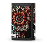 LLUTSNTH Sugar Skulls Day of The Dead Trifold Wallet for Men - Slim 8 Card Slots, Zipper Coin Purse Money Clip, Cash Compartment, Sugar Skulls Day of the Dead, One Size, Modern