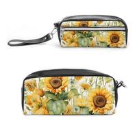 LLUTSNTH Sunflower And Corn Pencil Case - Large Capacity Pen Pouch Aesthetic Makeup Bag with Zipper Leather Pencil Bag for Stationery, Art Supplies, Travel Essentials