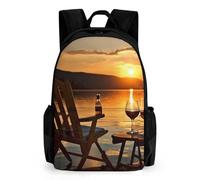LLUTSNTH Sunflower Pets Backpack with Pocket - 15.6-inch Laptop Sleeve Bag Casual Daypack for Work And Travel, Chair and Wine at Sunset Lake, 42x30.5cm, Daypack Backpacks