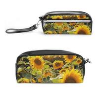 LLUTSNTH Sunflowers after Rain Pencil Case - Large Capacity Pen Pouch Aesthetic Makeup Bag with Zipper Leather Pencil Bag for Stationery, Art Supplies, Travel Essentials