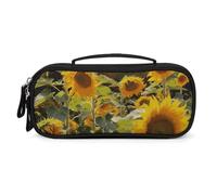 LLUTSNTH Sunflowers after Rain Pencil Case - Large Capacity Pencil Pouch Aesthetic Makeup Bag with Zipper Leather And Handle Design Pen Bag for Stationery, Art Supplies, Travel Essentials