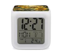 LLUTSNTH Sunflowers After Rain Small Alarm Clock LED Digital Clock Portable Decor Clocks with 7 Color Night Light and Temperature Display - Sleep Timer for Bedrooms Simple Operation