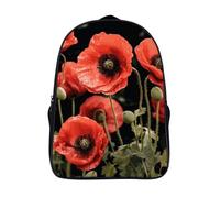 LLUTSNTH Sunflowers And Butterflies Laptop Backpack for Men & Women Travel Daypack with Pockets, Work Bag for Office 16 In, Red Poppy Flowers Leaves, 40x28x16cm