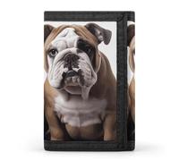 LLUTSNTH Sunflowers And Butterflies Trifold Wallet for Men - Slim 8 Card Slots, Zipper Coin Purse Money Clip, Cash Compartment, Two Cute Bulldog Dogs, One Size, Modern