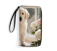 LLUTSNTH Sunny Windowsill Dog Womens Wallet Leather Money Clip Coin Purse Clutch Wristlet Travel Long Wallets