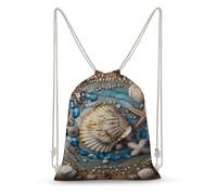 LLUTSNTH Sunset Cactus in Desert Drawstring Backpack for Women - Large Canvas Sackpack, Gym Sport Travel Bag, Drawstring Bags, Ocean Shell Art, 35x50cm, Travel Backpacks