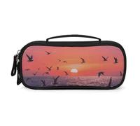 LLUTSNTH Sunset Seagulls Pencil Case - Large Capacity Pencil Pouch Aesthetic Makeup Bag with Zipper Leather And Handle Design Pen Bag for Stationery, Art Supplies, Travel Essentials