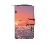 LLUTSNTH Sunset Seagulls Travel Wallet Slim Leather Wallets Clutch Organizer Purse Coin Pocket for Men Women