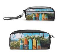 LLUTSNTH Surf's Up Surfboard Pencil Case - Large Capacity Pen Pouch Aesthetic Makeup Bag with Zipper Leather Pencil Bag for Stationery, Art Supplies, Travel Essentials