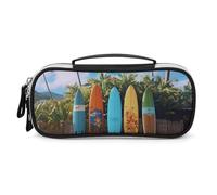 LLUTSNTH Surf's Up Surfboard Pencil Case - Large Capacity Pencil Pouch Aesthetic Makeup Bag with Zipper Leather And Handle Design Pen Bag for Stationery, Art Supplies, Travel Essentials