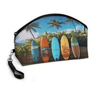 LLUTSNTH Surf's Up Surfboard Travel Makeup Bag, Large Capacity Cosmetic Bag for Women, Waterproof PU Leather, Curved Portable Toiletry Bag for Skincare, Brushes & Travel Essentials
