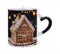 LLUTSNTH Sweet Gingerbread House Color Changing Mug Heat Changing Coffee Cup Funny Magic Mug Novelty Heat Sensitive Coffee Mugs for Men Women Office Christmas Birthday Gift 12 Oz