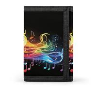 LLUTSNTH Tabby Cat Pictures Trifold Wallet for Men - Slim 8 Card Slots, Zipper Coin Purse Money Clip, Cash Compartment, Rainbow Musical Note Melody, One Size, Modern