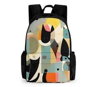 LLUTSNTH Teal Gray Rose Backpack with Pocket - 15.6-inch Laptop Sleeve Bag Casual Daypack for Work And Travel, Mid-century Modern Art Cat, 42x30.5cm