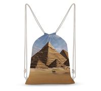 LLUTSNTH Teal Grey Rose Drawstring Backpack for Women - Large Canvas Sackpack, Gym Sport Travel Bag, Drawstring Bags, Ancient Egypt Pyramid, 35x50cm, Travel Backpacks