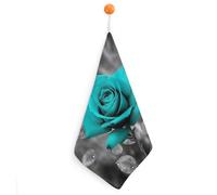 LLUTSNTH Teal Grey Rose Kitchen Towels Set -1PCS Super Absorbent Hand Towels, Soft Face Towel Set with Hanging Loop Lightweight Quick Dry Microfiber Dish Towels for Yoga Camping Hotel Spa Travel