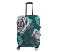 LLUTSNTH Teal Grey Rose Suitcase Covers Luggage Protector - Travel Elastic Baggage Case Protective, Washable Anti-scratch Large Suit Case Cover for Suitcases Fits 19-32 Inch Luggages, white, Small