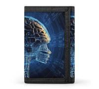 LLUTSNTH Teal Grey Rose Trifold Wallet for Men - Slim 8 Card Slots, Zipper Coin Purse Money Clip, Cash Compartment, Artificial Intelligence Brain, One Size, Modern