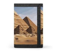 LLUTSNTH Teal Grey Rose Trifold Wallet for Men - Slim 8 Card Slots, Zipper Coin Purse Money Clip, Cash Compartment, Ancient Egypt Pyramid, One Size, Modern