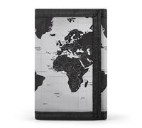 LLUTSNTH Teal Grey Rose Trifold Wallet for Men - Slim 8 Card Slots, Zipper Coin Purse Money Clip, Cash Compartment, Black and white world map, One Size, Modern