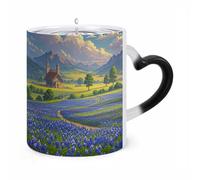 LLUTSNTH Texas Bluebonnets Scenery Color Changing Mug Heat Changing Coffee Cup Funny Magic Mug Novelty Heat Sensitive Coffee Mugs for Men Women Office Christmas Birthday Gift 12 Oz