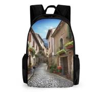 LLUTSNTH The Frog Family Is Reading Backpack with Pocket - 15.6-inch Laptop Sleeve Bag Casual Daypack for Work And Travel, Italian Town Street, 42x30.5cm, Daypack Backpacks