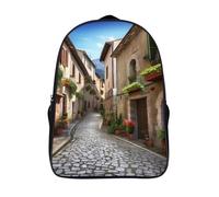 LLUTSNTH The Frog Family Is Reading Laptop Backpack for Men & Women Travel Daypack with Pockets, Work Bag for Office 16 In, Italian Town Street, 40x28x16cm, Daypack Backpacks