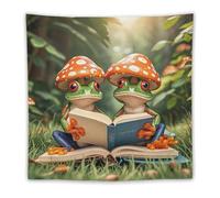 LLUTSNTH The Frog Family Is Reading Tapestry with Hanging Kit, Vintage Aesthetic Tapestry Wall Hanging for Bedroom Living Room Dorm Decor, Bohemian Personalized Backdrop for Home Decoration 60"x60"