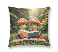 LLUTSNTH The Frog Family is Reading Throw Pillow Cover 18 "x18, Cute Cushion Cover Decorative Pillow Case with Invisible Zipper - Plush Farmhouse Fall Decor Pillowcase for Couch, Sofa, Bedroom