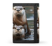 LLUTSNTH The Frog Family Is Reading Trifold Wallet for Men - Slim 8 Card Slots, Zipper Coin Purse Money Clip, Cash Compartment, Three Brown Otters, One Size, Modern