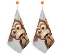 LLUTSNTH The Silent Monkey Kitchen Towels Set -2PCS Super Absorbent Hand Towels, Soft Face Towel Set with Hanging Loop Lightweight Quick Dry Microfiber Dish Towels for Yoga Camping Hotel Spa Travel