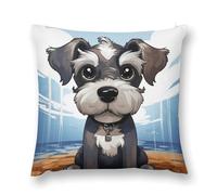 LLUTSNTH Throw Pillow Covers Adorable Schnauzer Double-Sided Farmhouse Cushion Covers Decorative Throw Pillowcase with Hidden Zipper Lumbar Pillow Cover for Sofa Bed Living Room Outdoor Decor 12 "x12