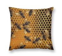 LLUTSNTH Throw Pillow Covers Bees on Hive Double-Sided Farmhouse Cushion Covers Decorative Throw Pillowcase with Hidden Zipper Lumbar Pillow Cover for Sofa Bed Living Room Outdoor Decor 20 "x20