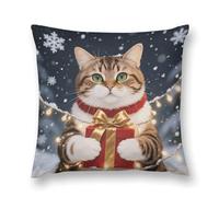 LLUTSNTH Throw Pillow Covers Cat Holding A Double-Sided Farmhouse Cushion Covers Decorative Throw Pillowcase with Hidden Zipper Lumbar Pillow Cover for Sofa Bed Living Room Outdoor Decor 20 "x20