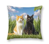 LLUTSNTH Throw Pillow Covers Cat on The Grass Double-Sided Farmhouse Cushion Covers Decorative Throw Pillowcase with Hidden Zipper Lumbar Pillow Cover for Sofa Bed Living Room Outdoor Decor 16 "x16