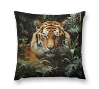 LLUTSNTH Throw Pillow Covers Jungle Tiger Double-Sided Farmhouse Cushion Covers Decorative Throw Pillowcase with Hidden Zipper Lumbar Pillow Cover for Sofa Bed Living Room Outdoor Decor 12 "x12