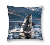 LLUTSNTH Throw Pillow Covers Orca Killer Whale Double-Sided Farmhouse Cushion Covers Decorative Throw Pillowcase with Hidden Zipper Lumbar Pillow Cover for Sofa Bed Living Room Outdoor Decor 12 "x12