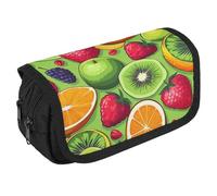 LLUTSNTH Tiger Botanical Print 2 Compartments Pencil Case Makeup Bag | Large Capacity Polyester Pencil Pouch with Handle | Toiletry & Cosmetic Bag Organizer for Travel Office, Various fruits, One Size
