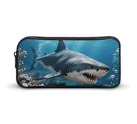 LLUTSNTH Tiger Shark Pencil Case - Large Capacity Pencil Pouch Aesthetic Makeup Bag with Zipper for Stationery, Art Supplies, Travel Essentials
