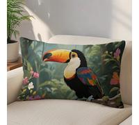 LLUTSNTH Toucan in The Rainforest Throw Pillow Covers 12 "x20 Decorative Lumbar Pillowcase with Hidden Zipper Pillow Case Soft Cushion Cover for Couch Bedroom Living Room