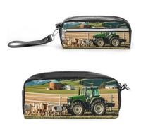 LLUTSNTH Tractor Milk Farm Pencil Case - Large Capacity Pen Pouch Aesthetic Makeup Bag with Zipper Leather Pencil Bag for Stationery, Art Supplies, Travel Essentials