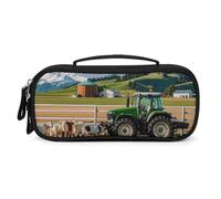 LLUTSNTH Tractor Milk Farm Pencil Case - Large Capacity Pencil Pouch Aesthetic Makeup Bag with Zipper Leather And Handle Design Pen Bag for Stationery, Art Supplies, Travel Essentials