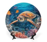 LLUTSNTH Tropical Fish Starfish Ceramic Decorative Plate Boho Bone China Decorative Plate with Display Stand Wall Hanging Ornament Plates for Kitchen Dining Room Wine Cabinet Home Décor 6inch